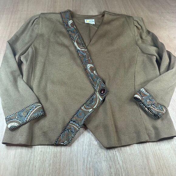 Jeffrey & Dara by Linda Hutley Cardigan Jacket Paisley Trim Women’s 2X Brown - Picture 1 of 5